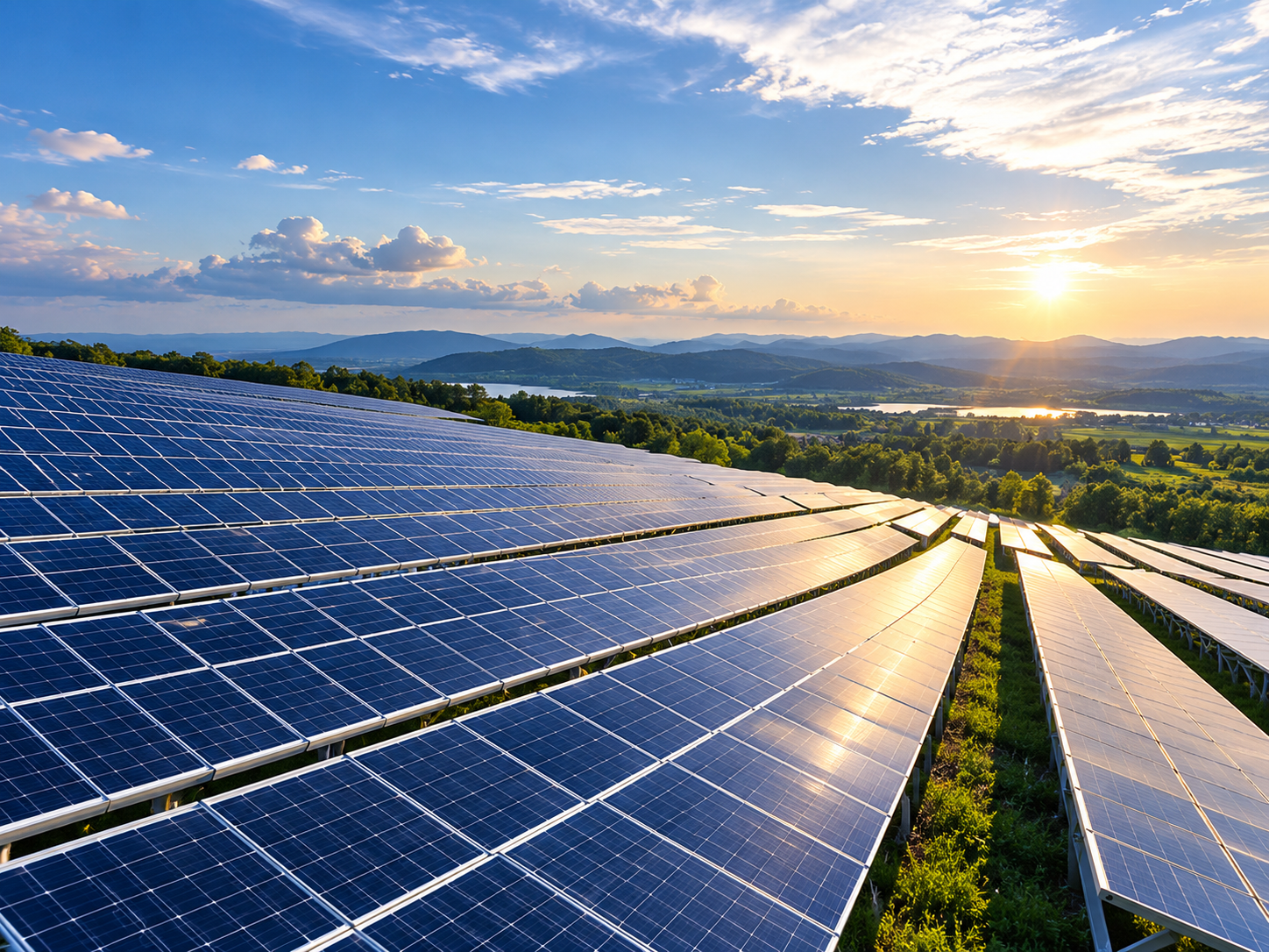 Rows of solar panels under a blue sky