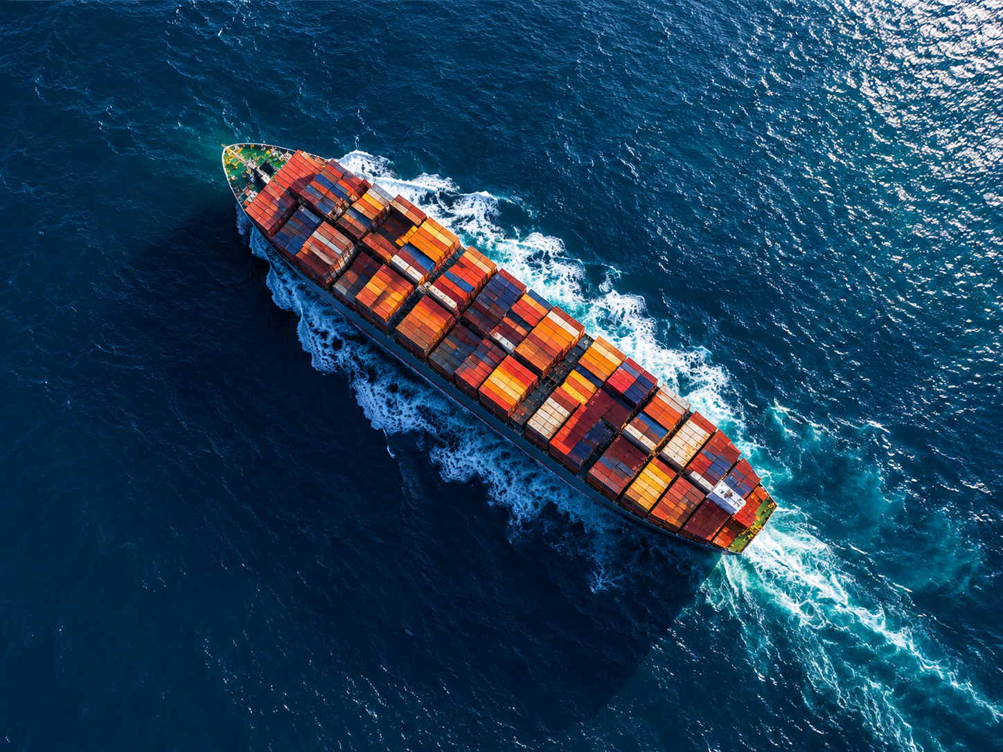 Cargo ship at sea seen from above